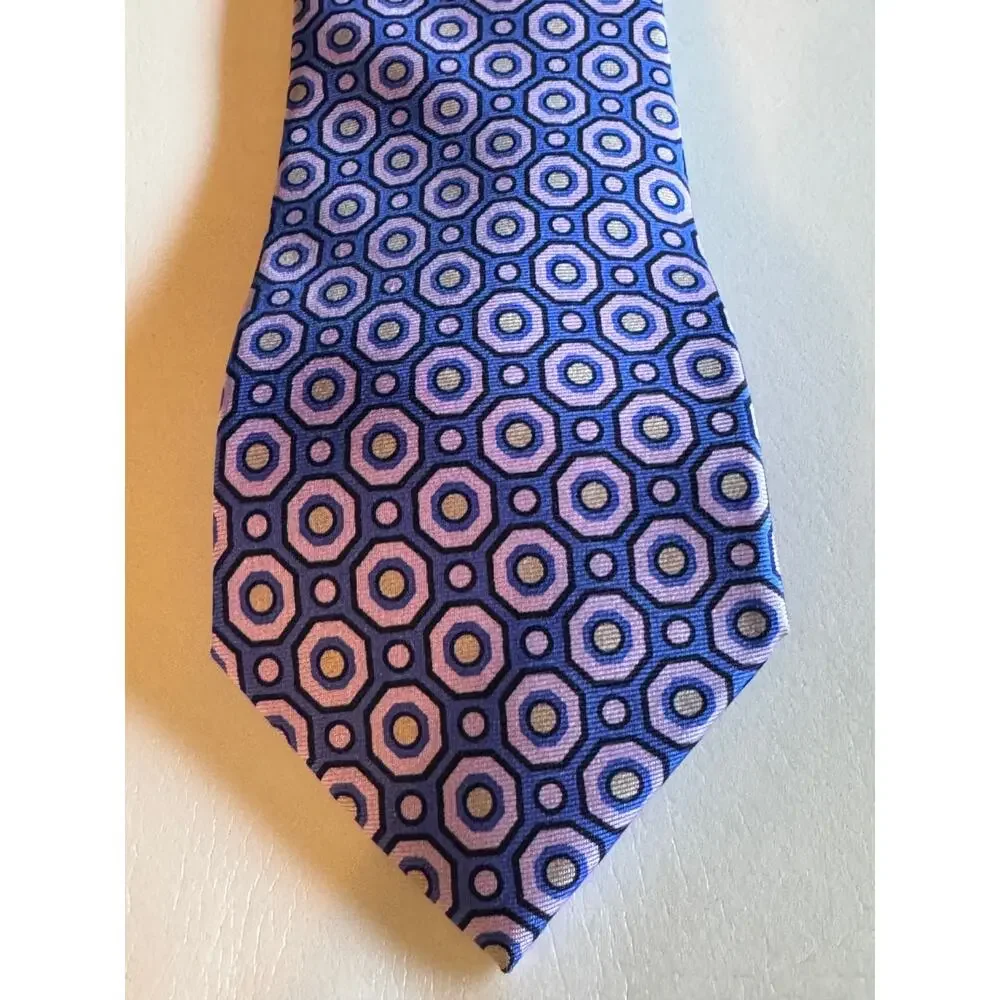 Banana Republic Geometric Silk Tie Blue Lavender Octagon Pattern 3 Inch